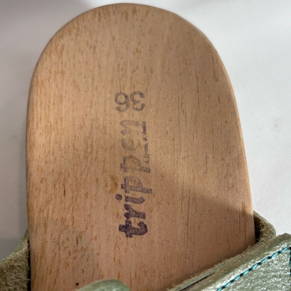 TRIPPEN Sz 36 Clogs Leather Wooden Soles Open Toe Slip On Slides Sandals - Picture 5 of 10